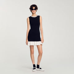 Sandro / Mini knit dress with beaded neck Black / Ecru