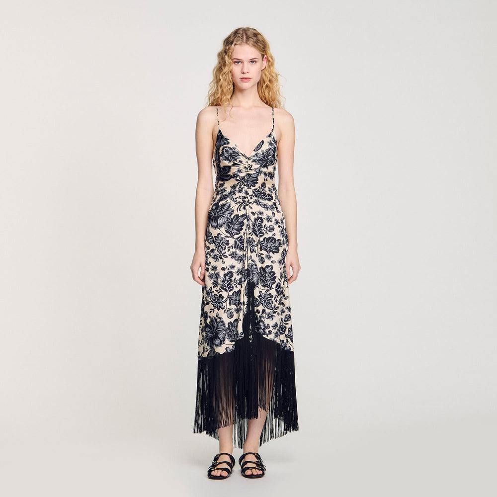 Sandro / Floral print maxi dress Ecru / Black