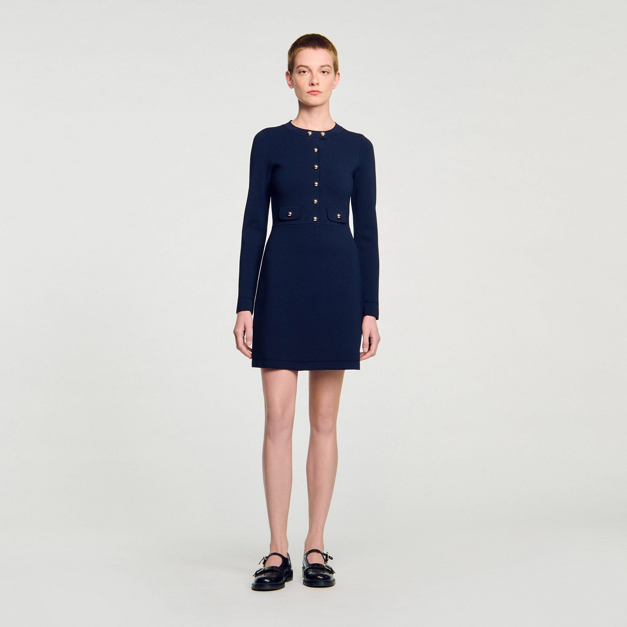 Sandro / Mini button-up knit dress Navy Blue