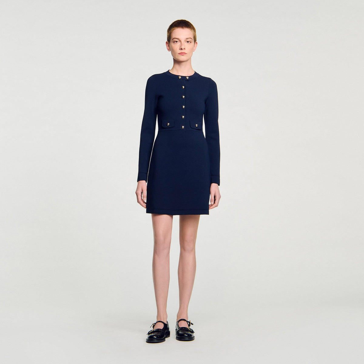 Sandro / Mini button-up knit dress Navy Blue
