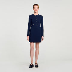 Sandro / Mini button-up knit dress Navy Blue