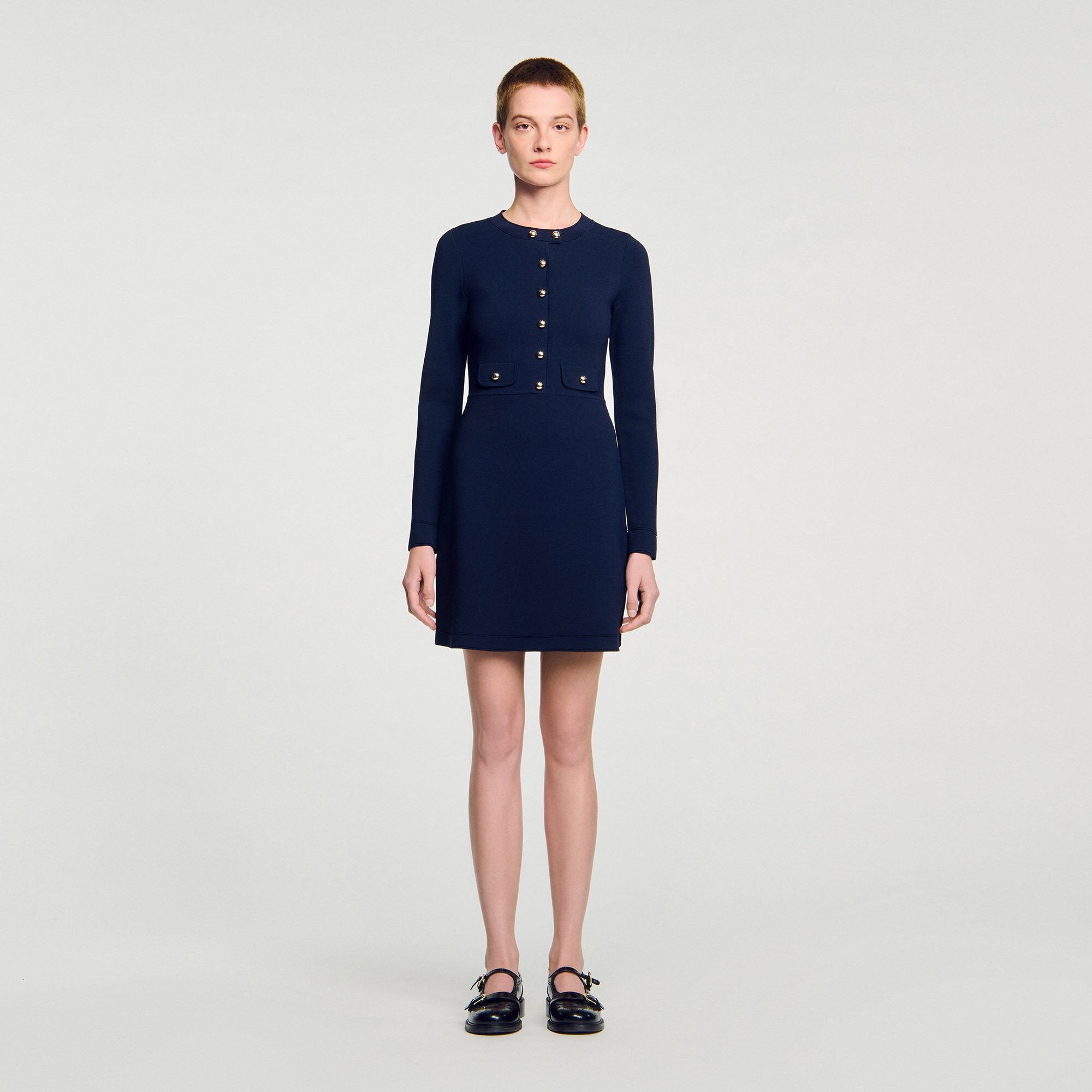 Sandro / Mini button-up knit dress Navy Blue