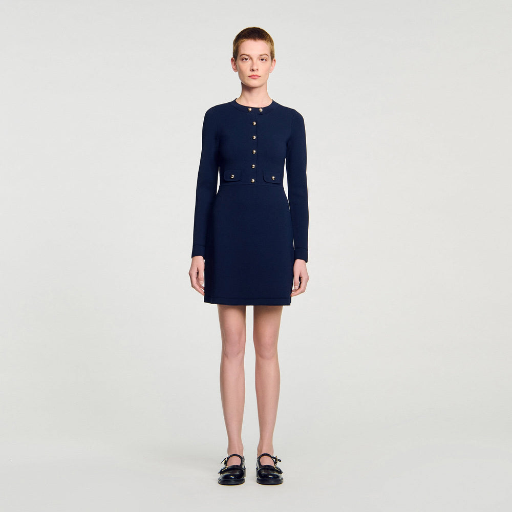 Sandro / Mini button-up knit dress Navy Blue