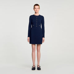 Sandro / Mini button-up knit dress Navy Blue