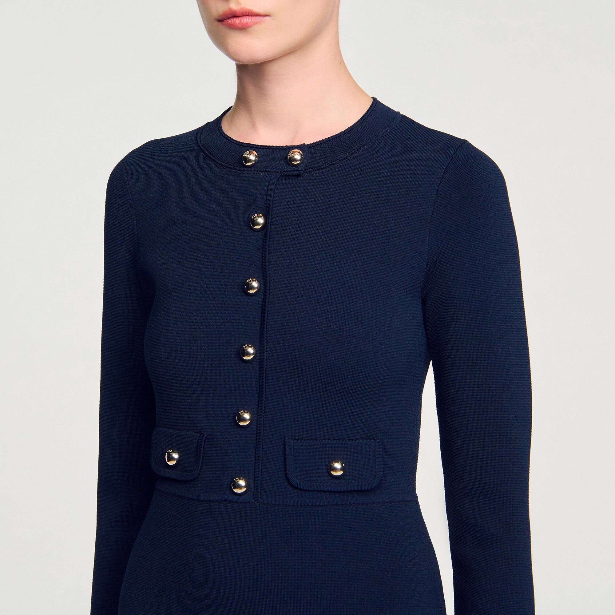 Sandro / Mini button-up knit dress Navy Blue