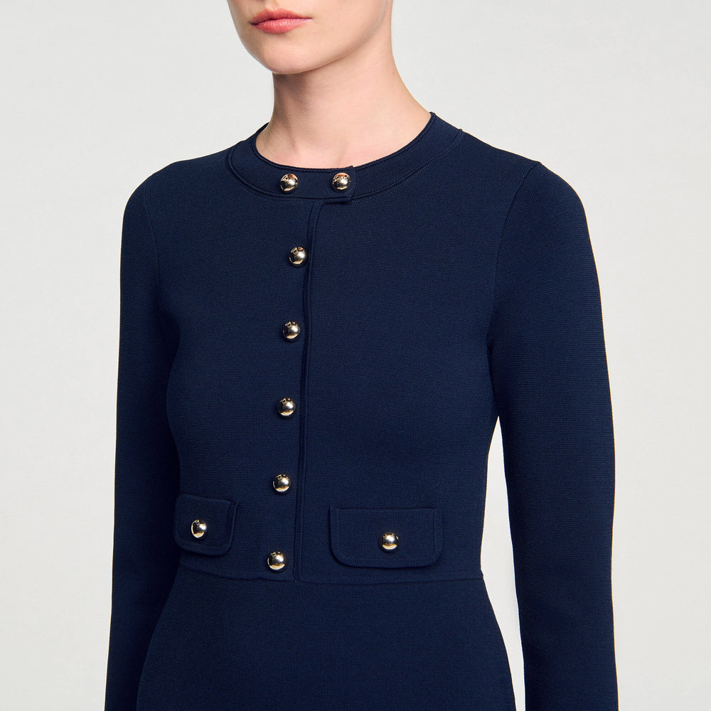 Sandro / Mini button-up knit dress Navy Blue