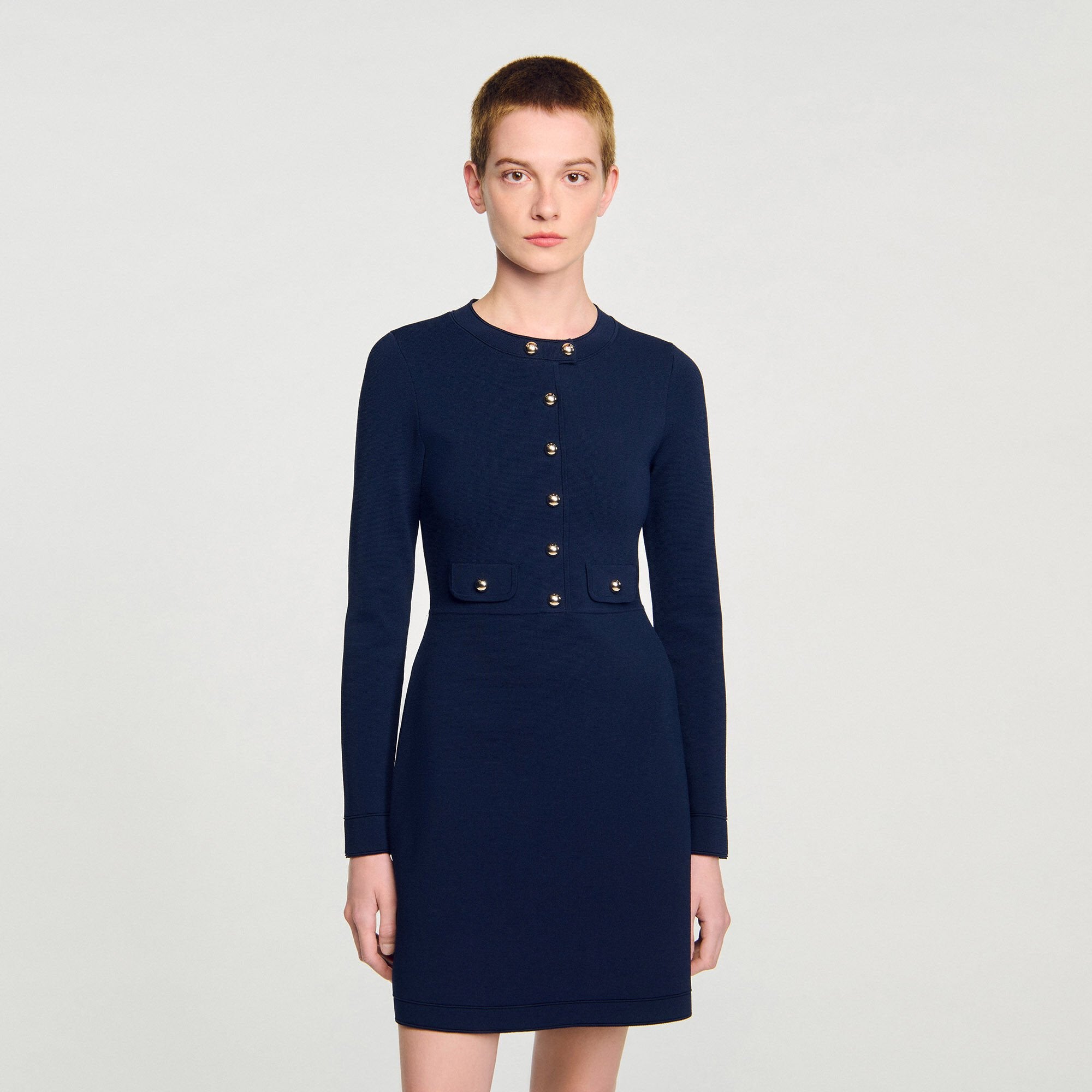 Sandro / Mini button-up knit dress Navy Blue