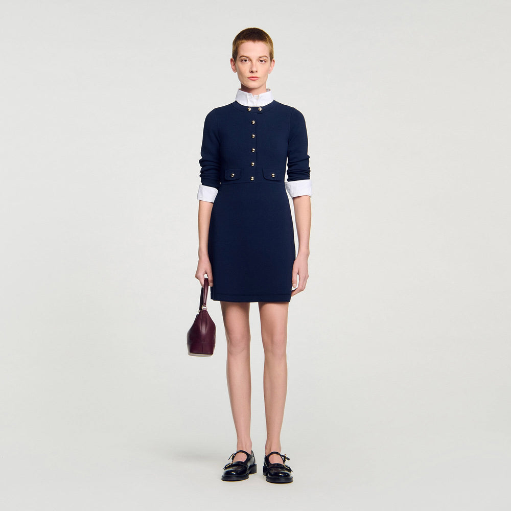 Sandro / Mini button-up knit dress Navy Blue