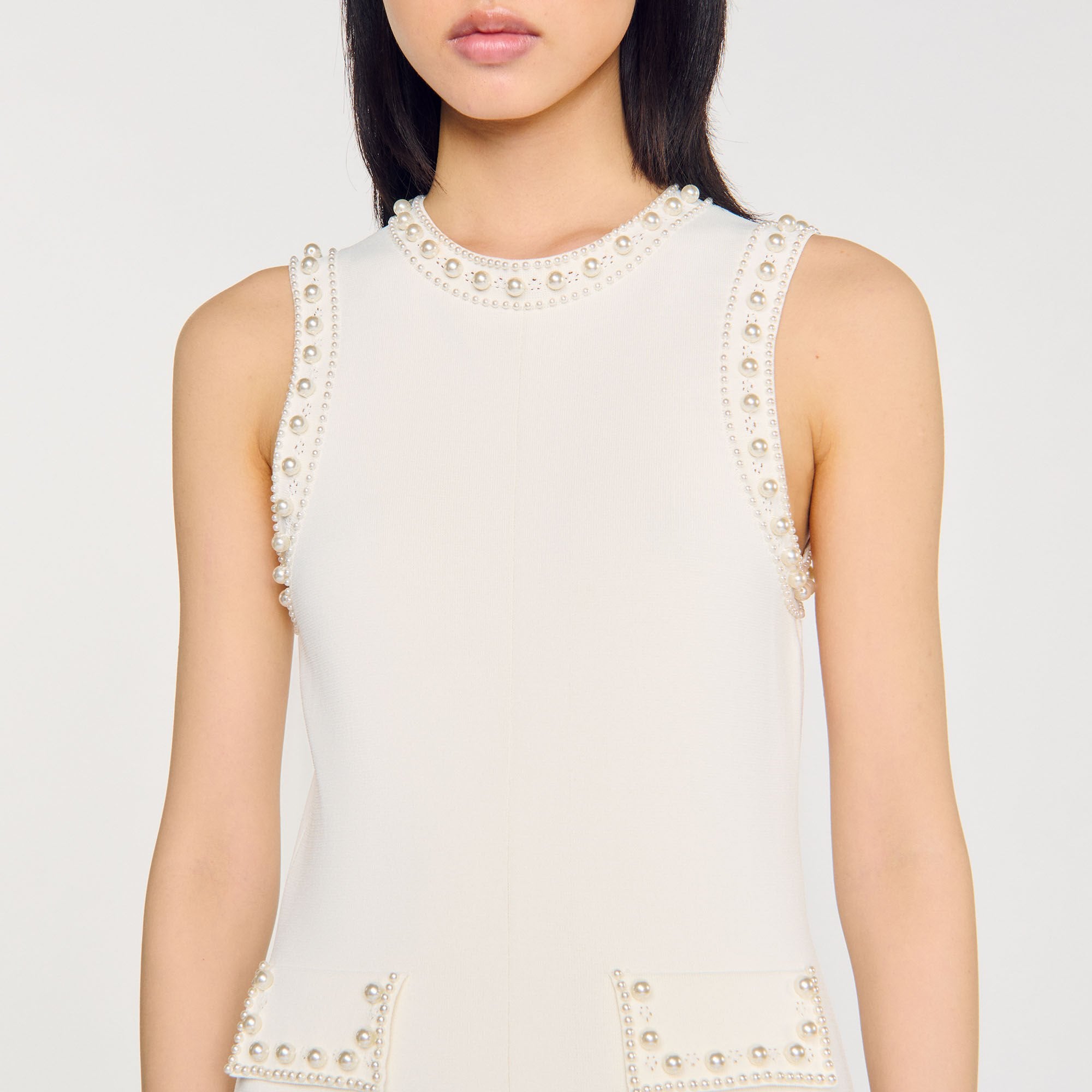 Sandro / Pearl bead knit maxi dress Ecru