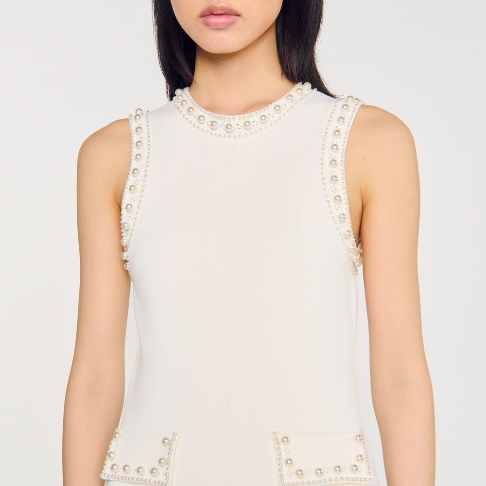 Sandro / Pearl bead knit maxi dress Ecru