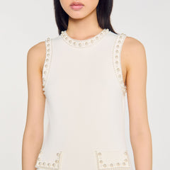 Sandro / Pearl bead knit maxi dress Ecru