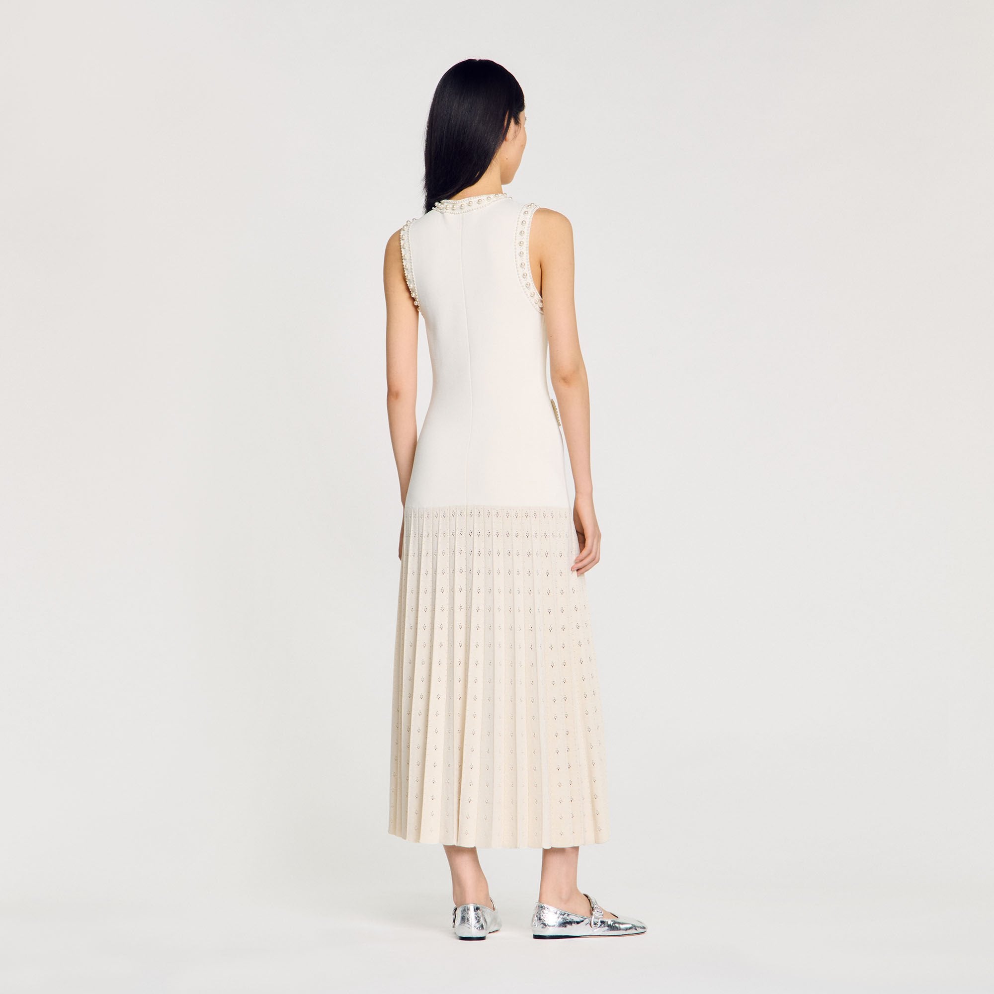 Sandro / Pearl bead knit maxi dress Ecru