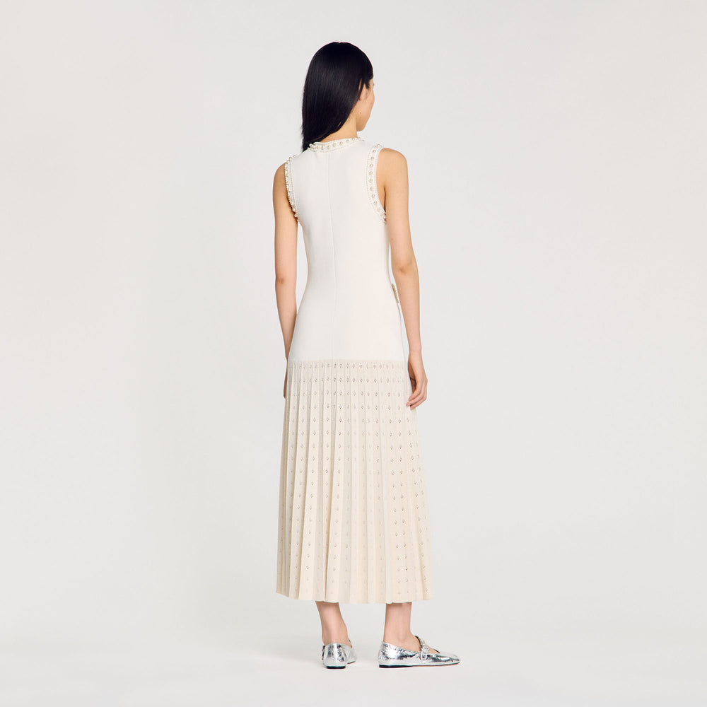 Sandro / Pearl bead knit maxi dress Ecru
