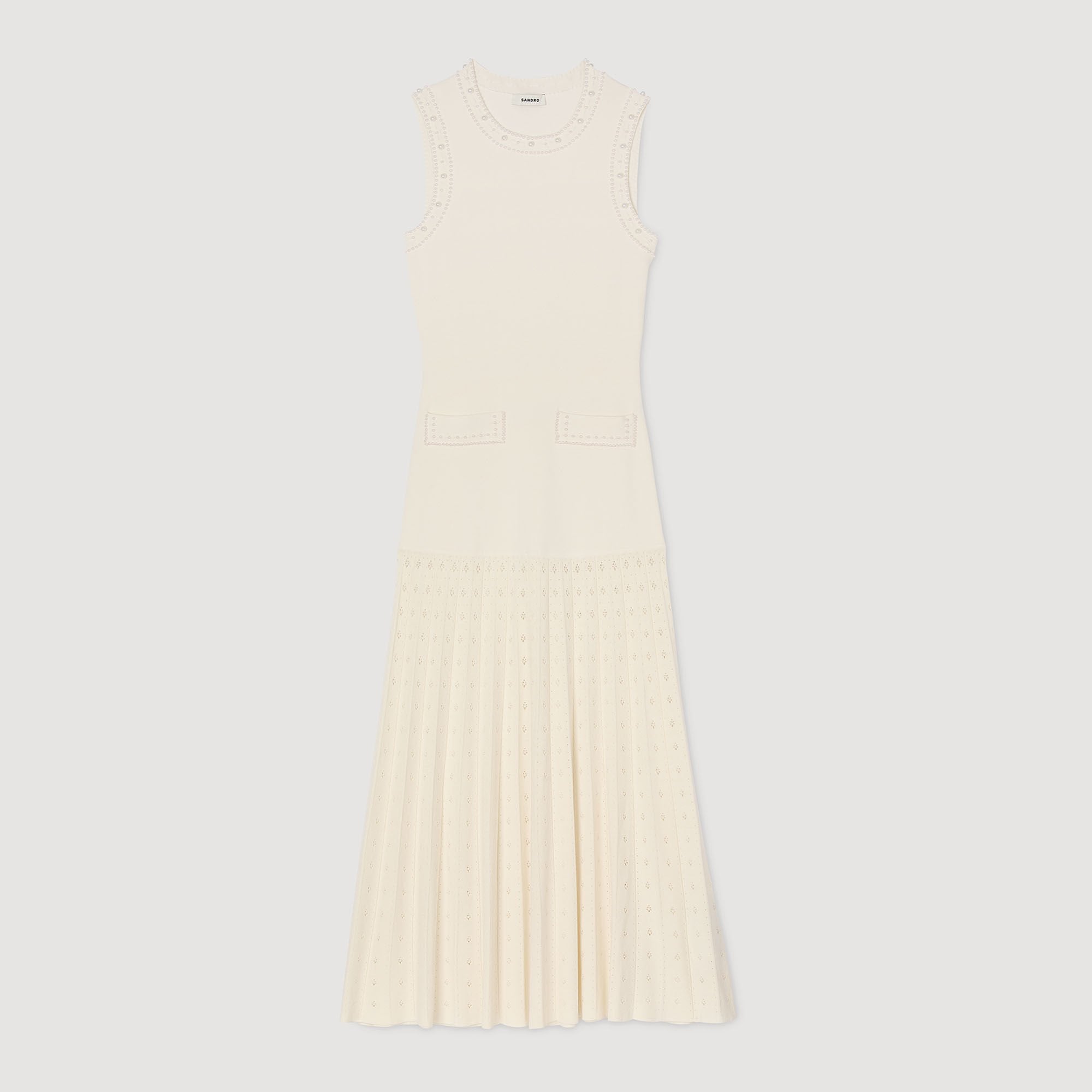 Sandro / Pearl bead knit maxi dress Ecru