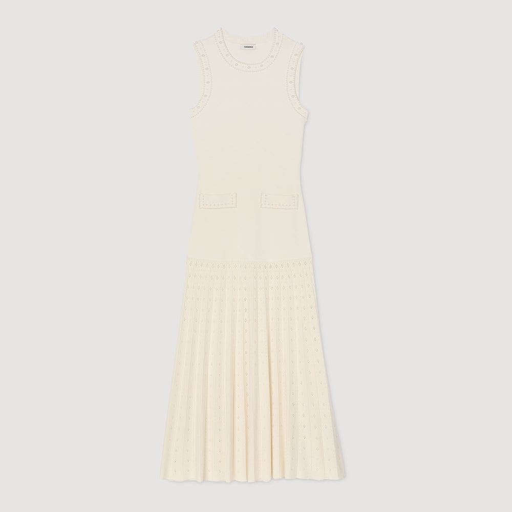 Sandro / Pearl bead knit maxi dress Ecru