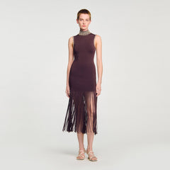Sandro / Fringed knit midi dress Brown