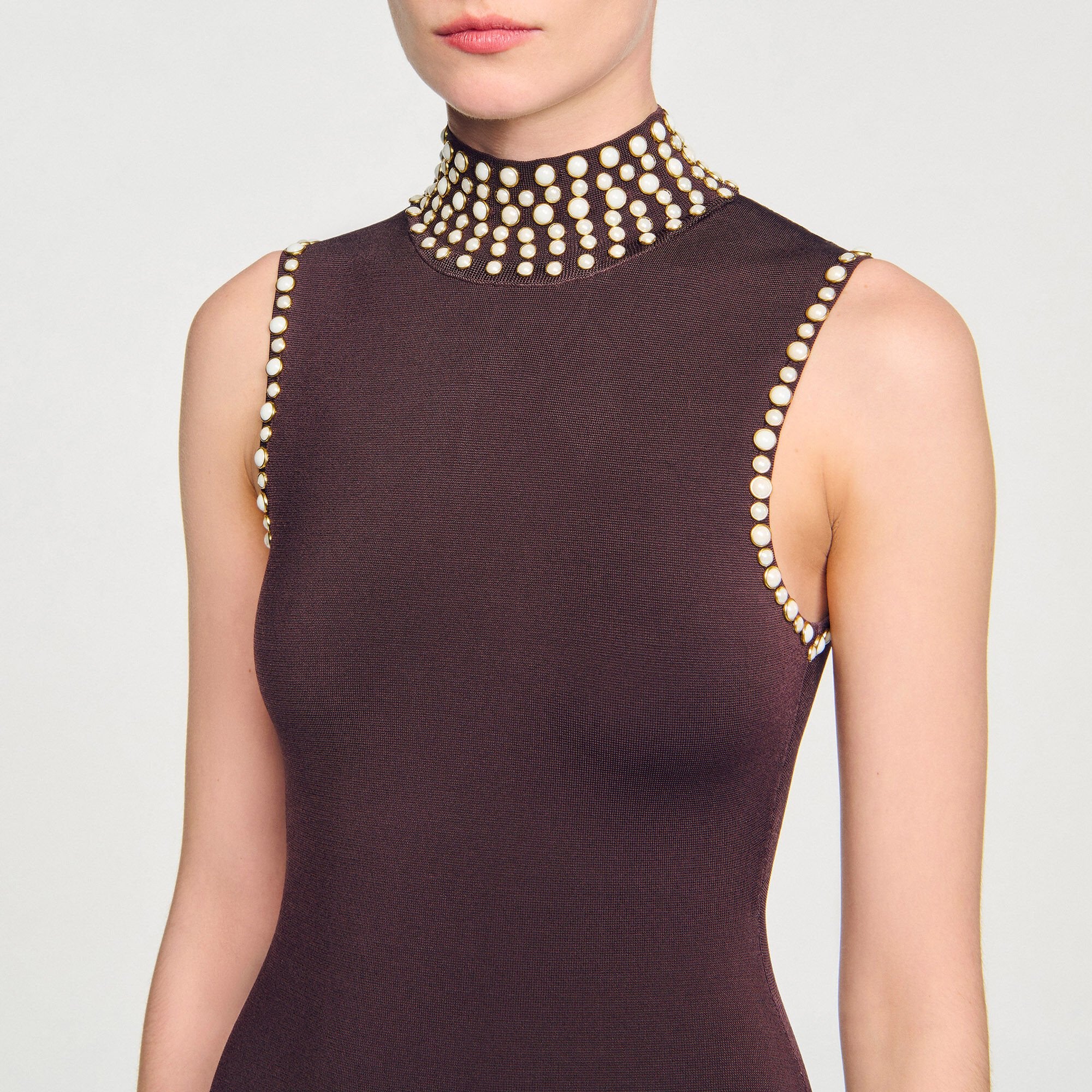 Sandro / Fringed knit midi dress Brown
