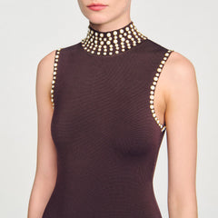 Sandro / Fringed knit midi dress Brown