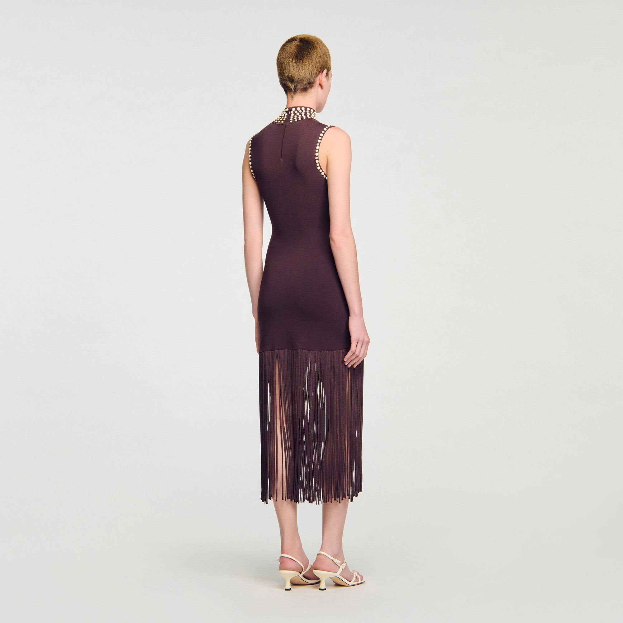 Sandro / Fringed knit midi dress Brown