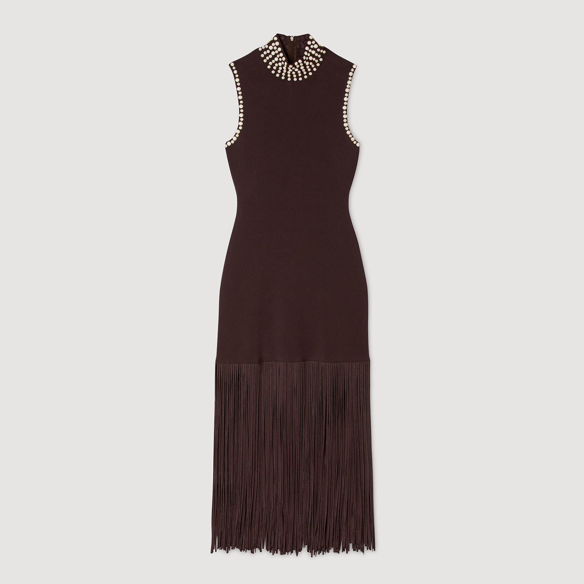 Sandro / Fringed knit midi dress Brown