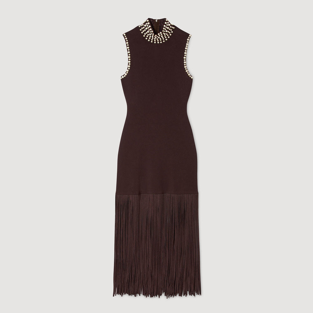 Sandro / Fringed knit midi dress Brown