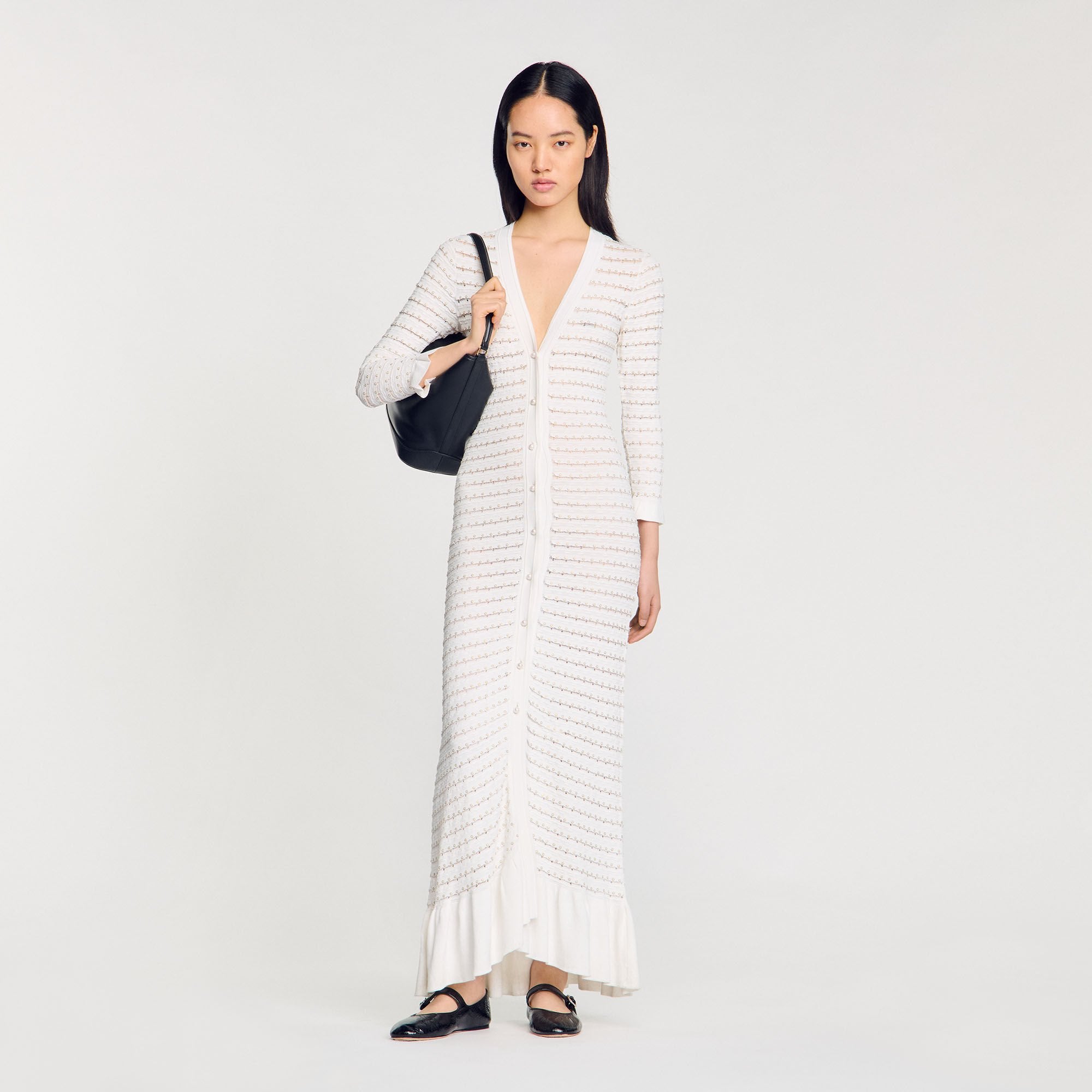 Sandro / Maxi dress with pearl details Ecru