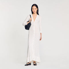 Sandro / Maxi dress with pearl details Ecru