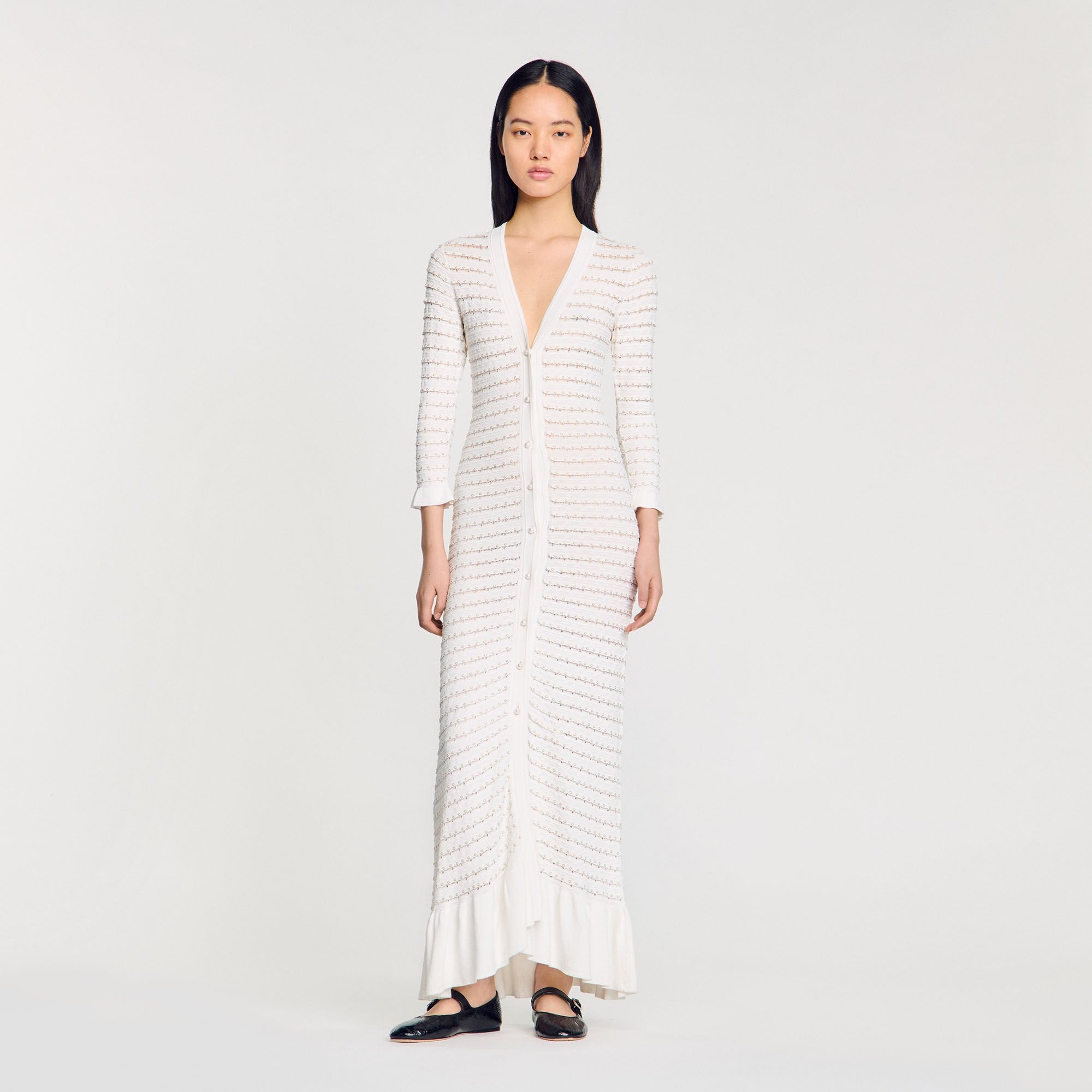 Sandro / Maxi dress with pearl details Ecru