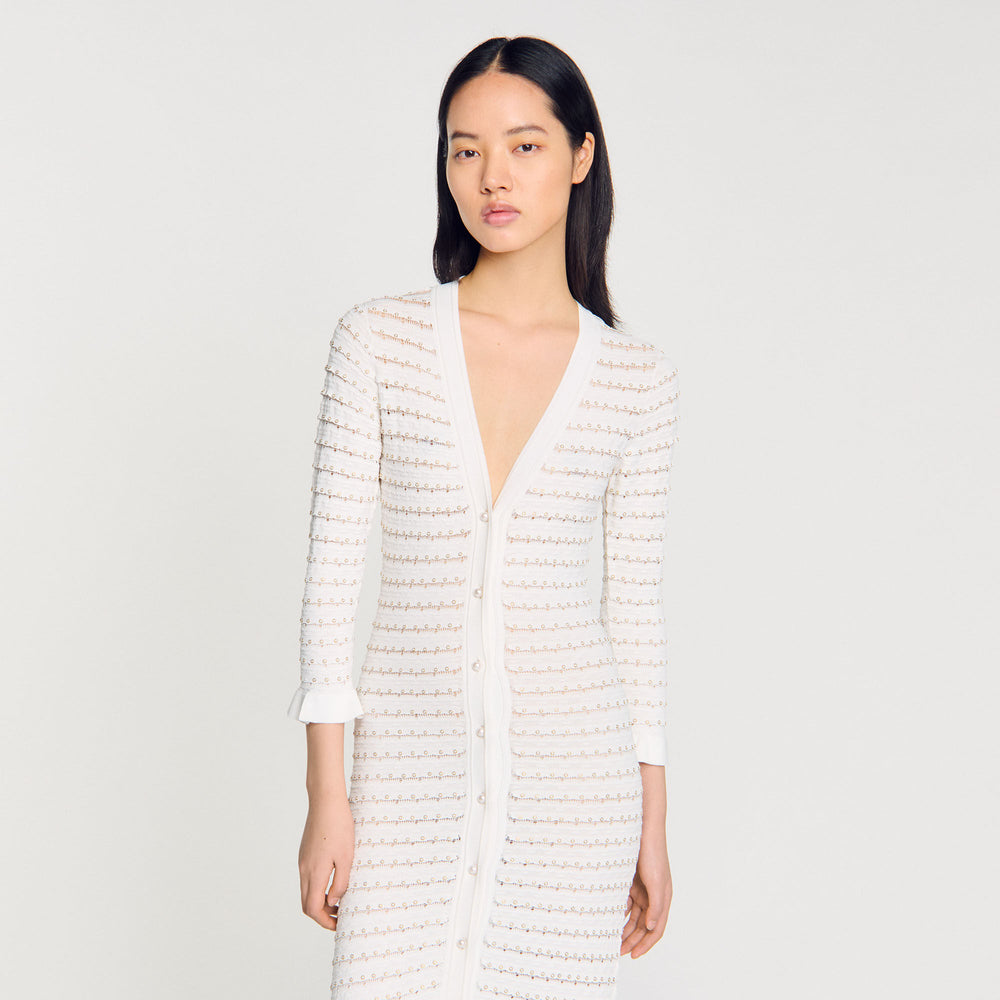 Sandro / Maxi dress with pearl details Ecru