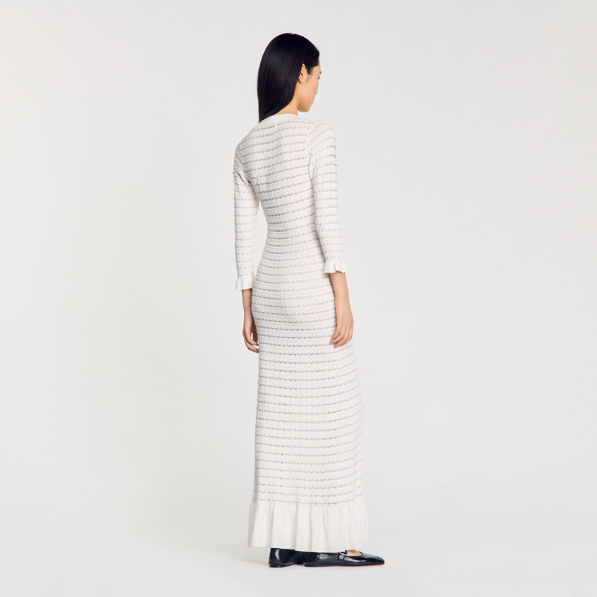 Sandro / Maxi dress with pearl details Ecru