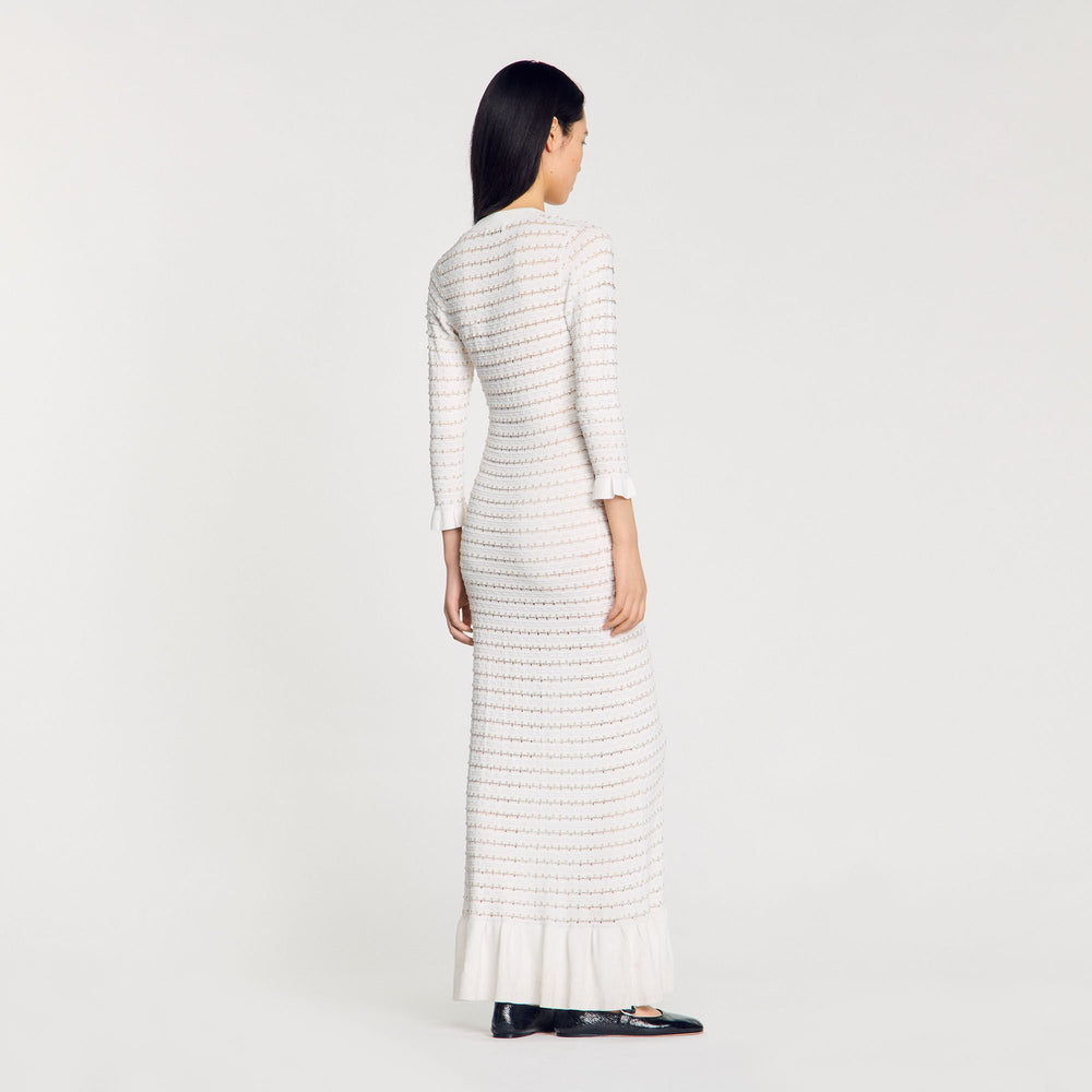 Sandro / Maxi dress with pearl details Ecru