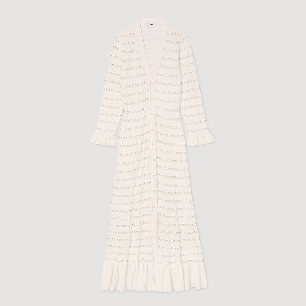 Sandro / Maxi dress with pearl details Ecru