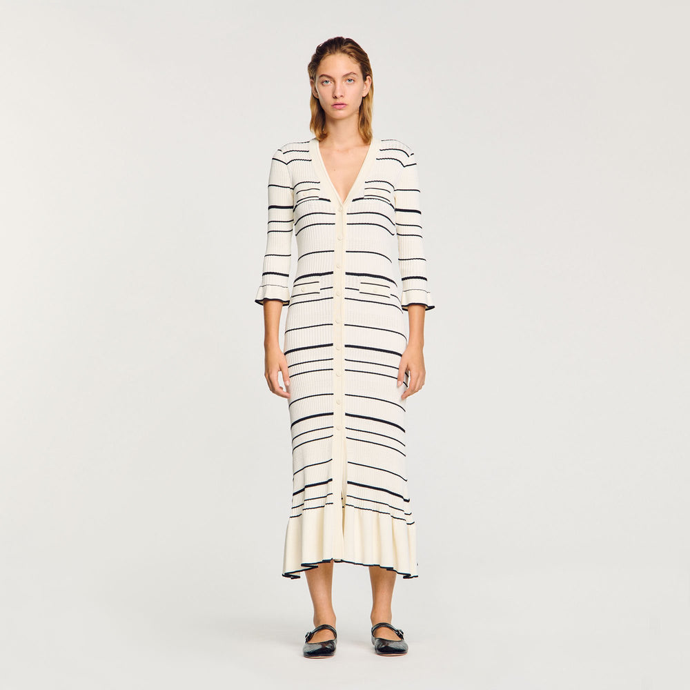 Sandro / Striped knit maxi dress Ecru