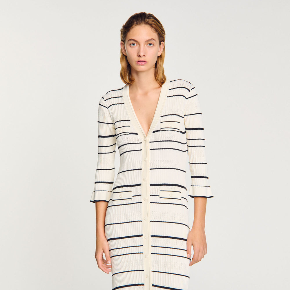 Sandro / Striped knit maxi dress Ecru