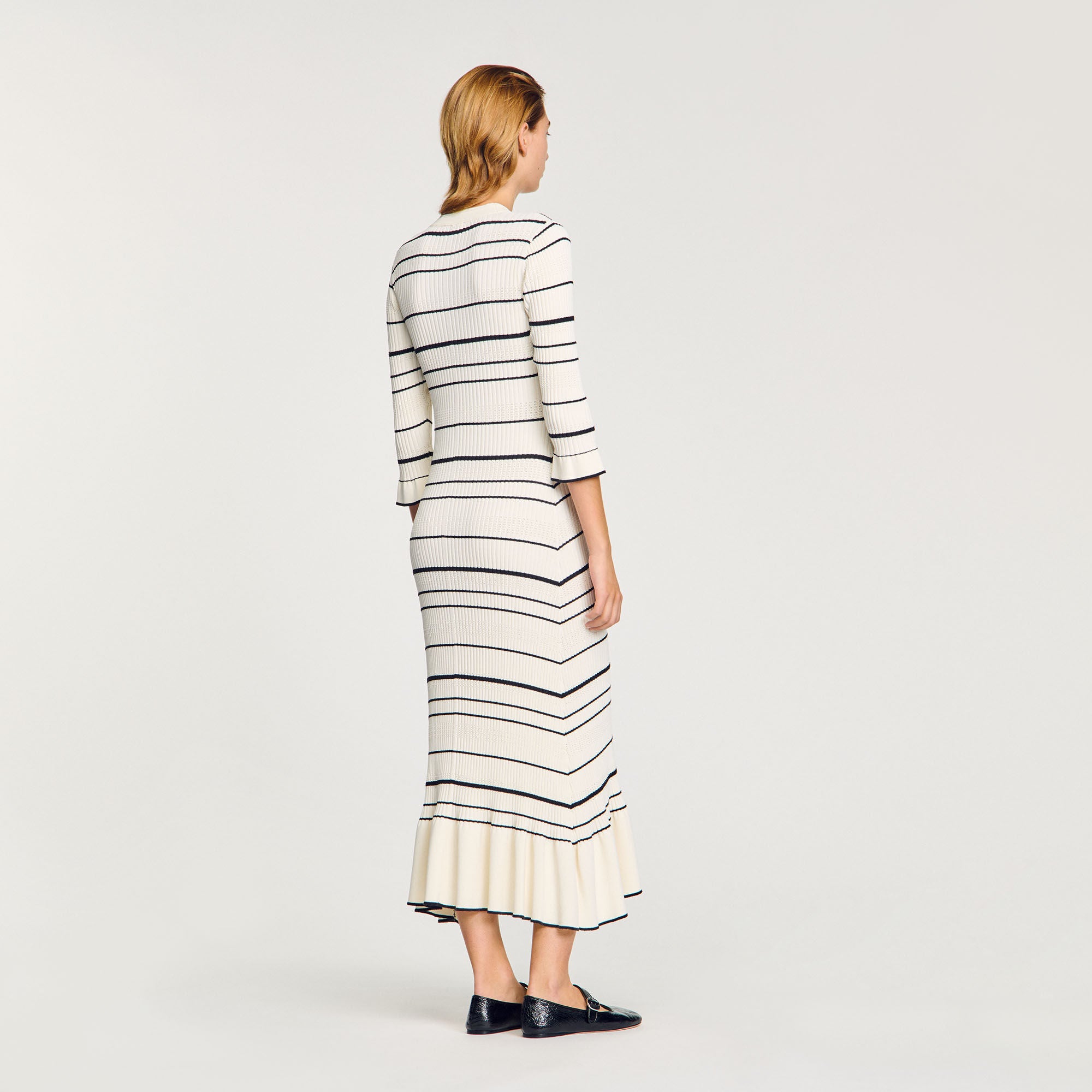 Sandro / Striped knit maxi dress Ecru