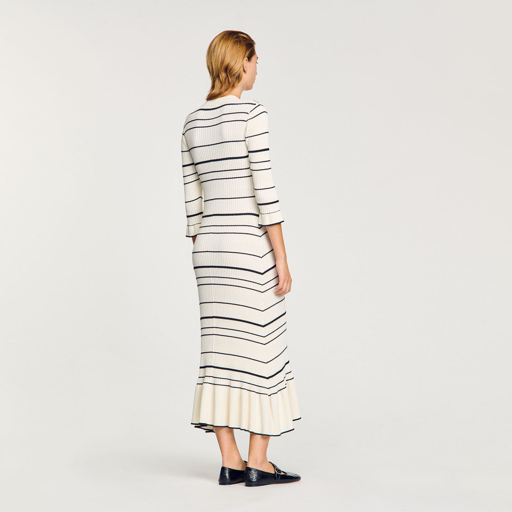 Sandro / Striped knit maxi dress Ecru