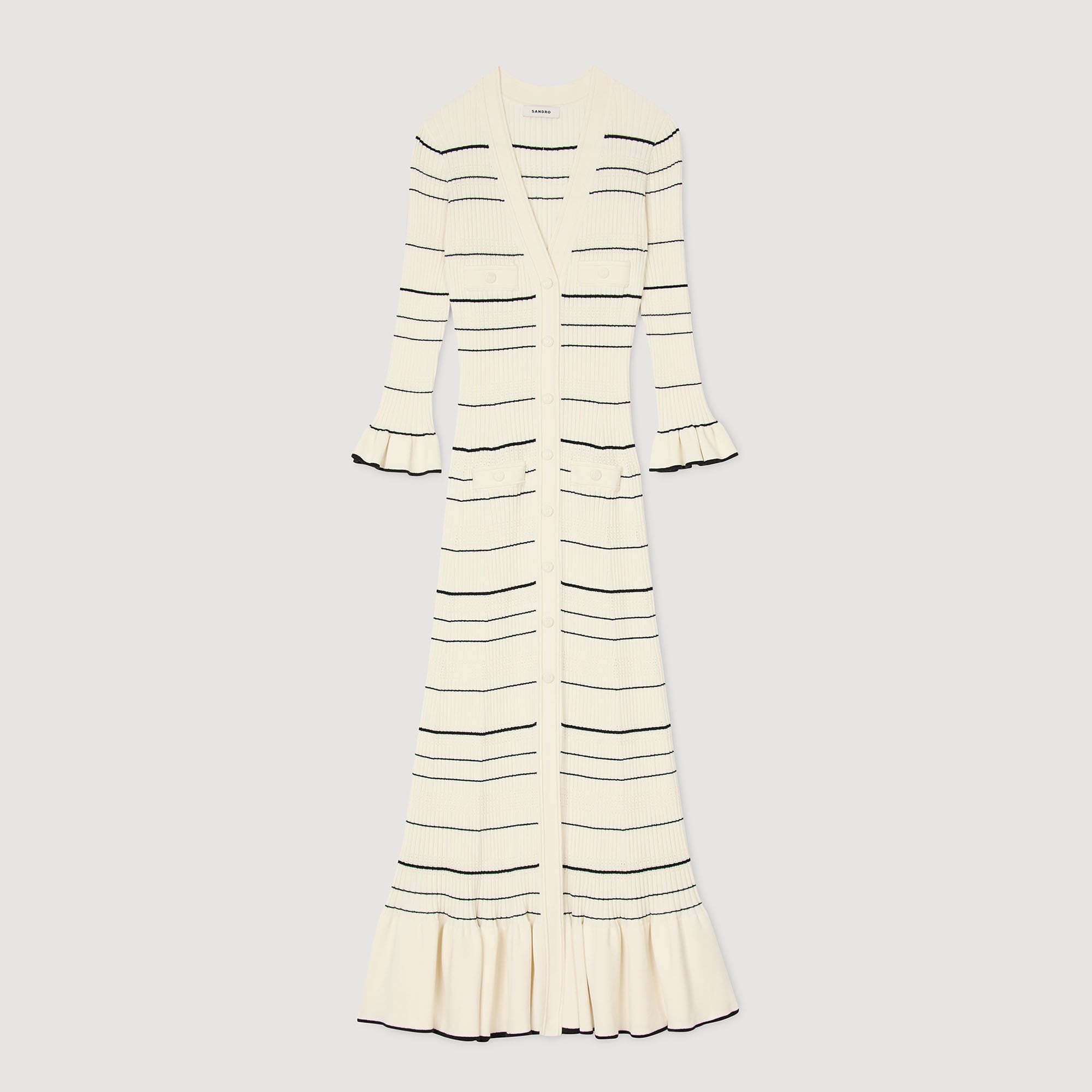 Sandro / Striped knit maxi dress Ecru