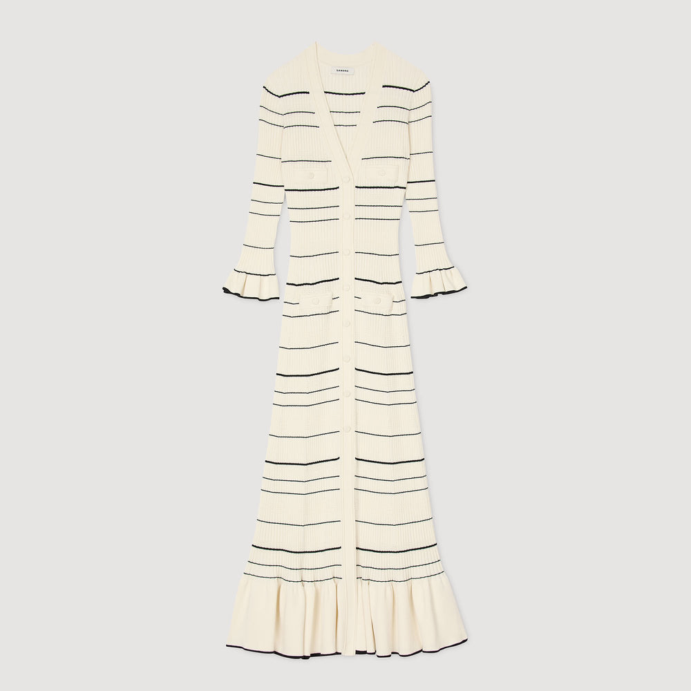 Sandro / Striped knit maxi dress Ecru