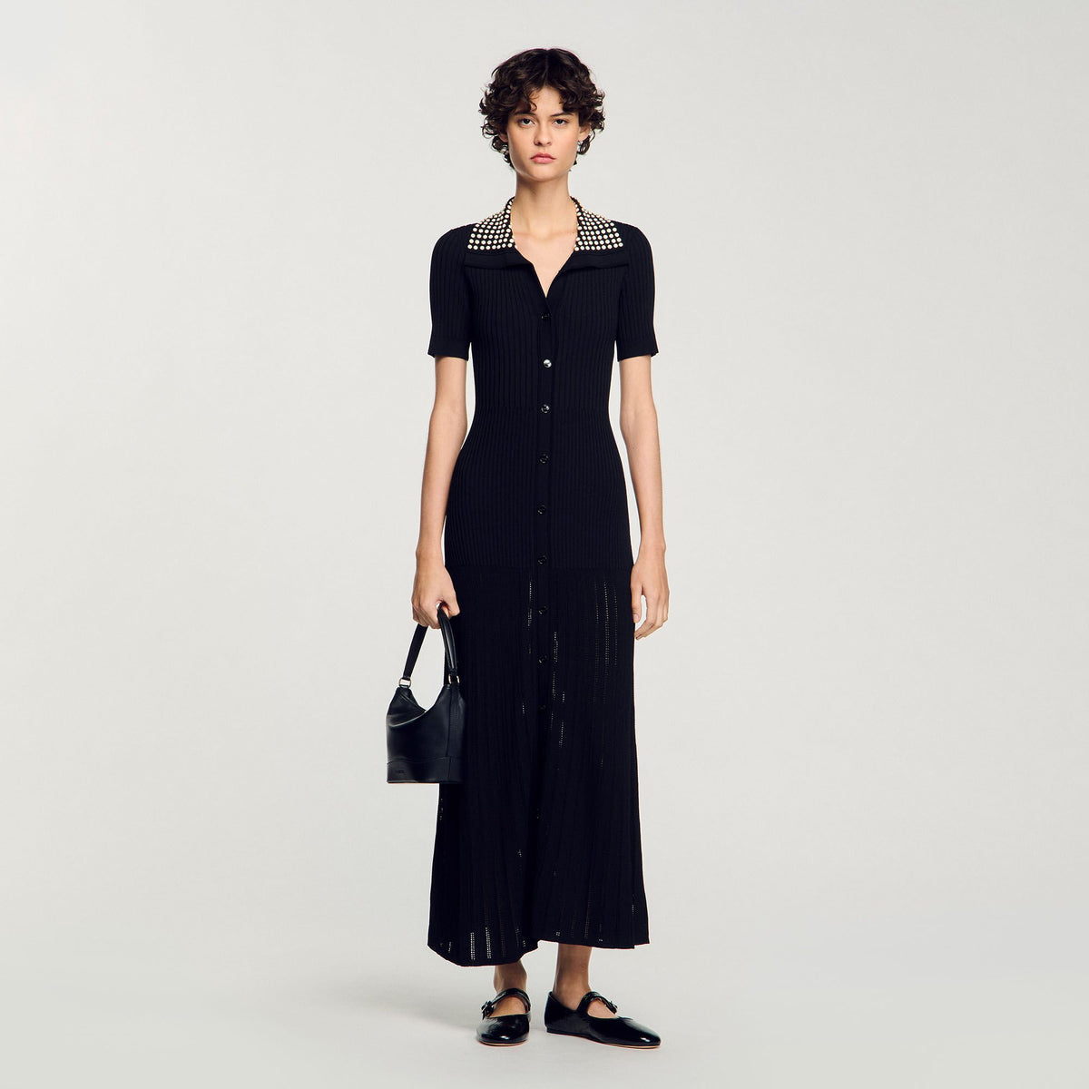 Sandro / Knit maxi dress with studs Black