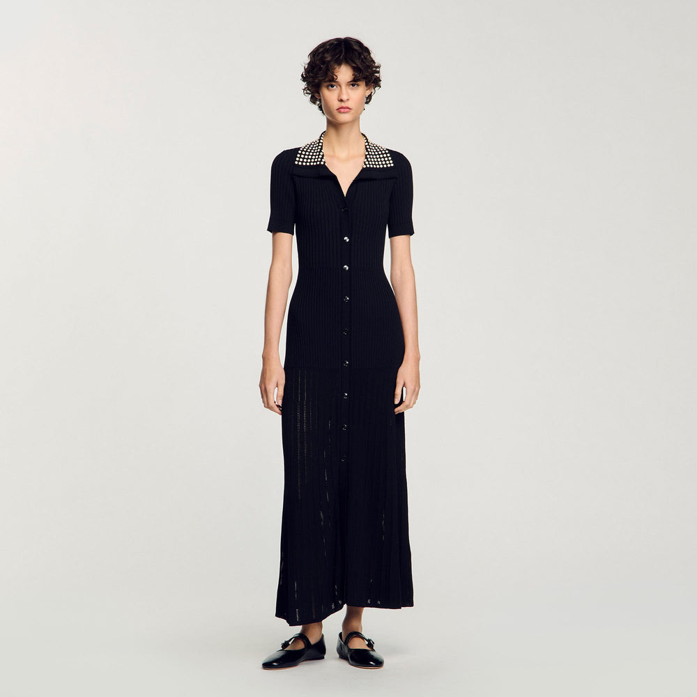 Sandro / Knit maxi dress with studs Black