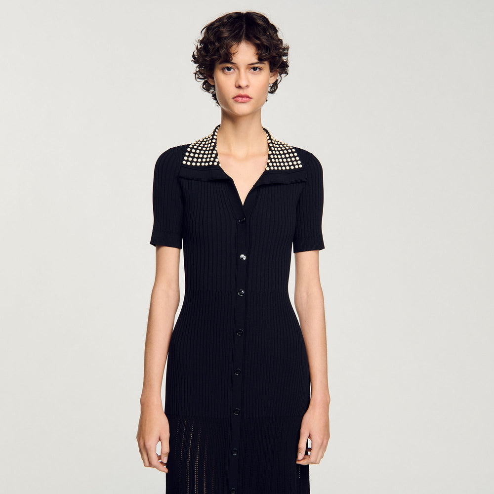 Sandro / Knit maxi dress with studs Black