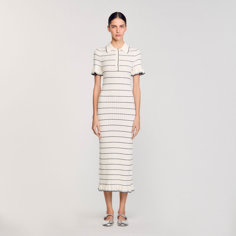 Sandro / Knitted midi dress with polo neck Ecru