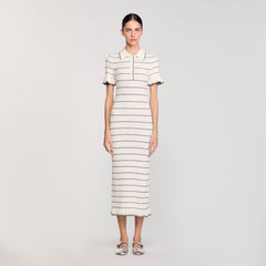 Sandro / Knitted midi dress with polo neck Ecru