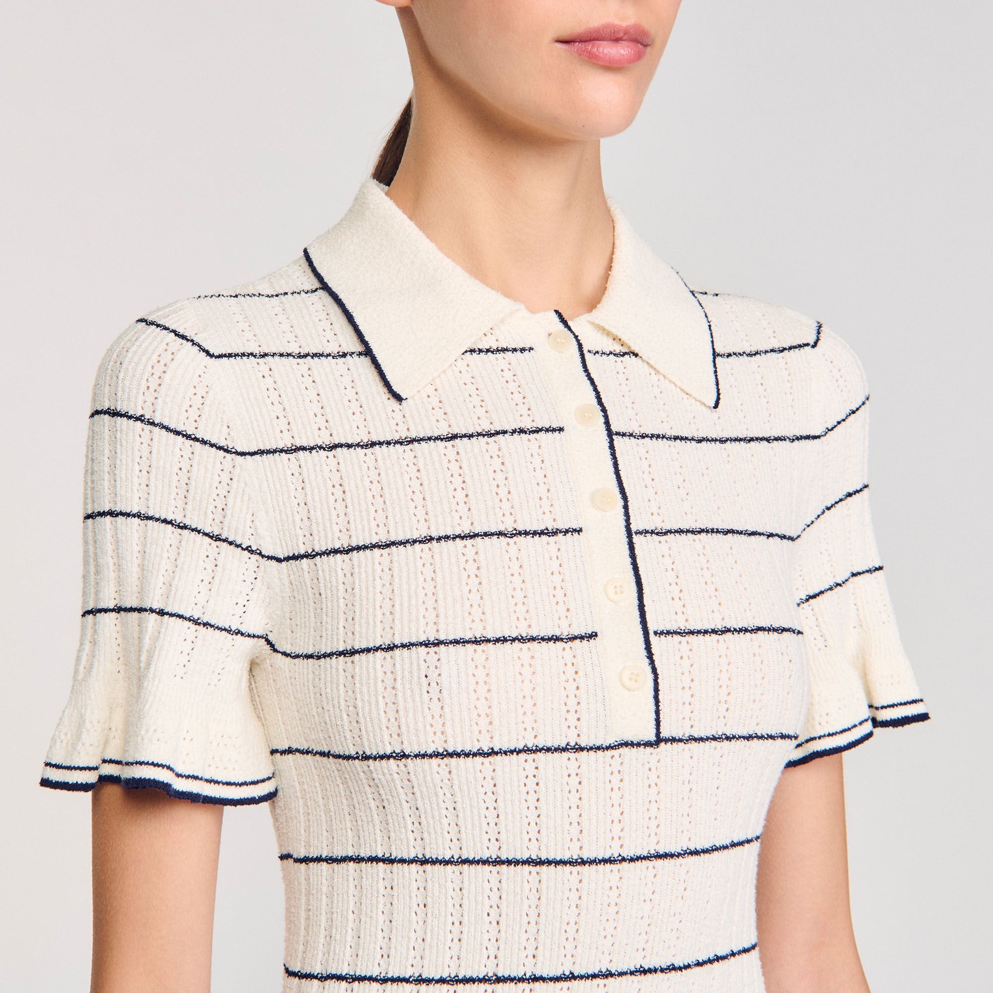 Sandro / Knitted midi dress with polo neck Ecru
