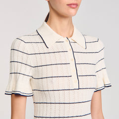 Sandro / Knitted midi dress with polo neck Ecru