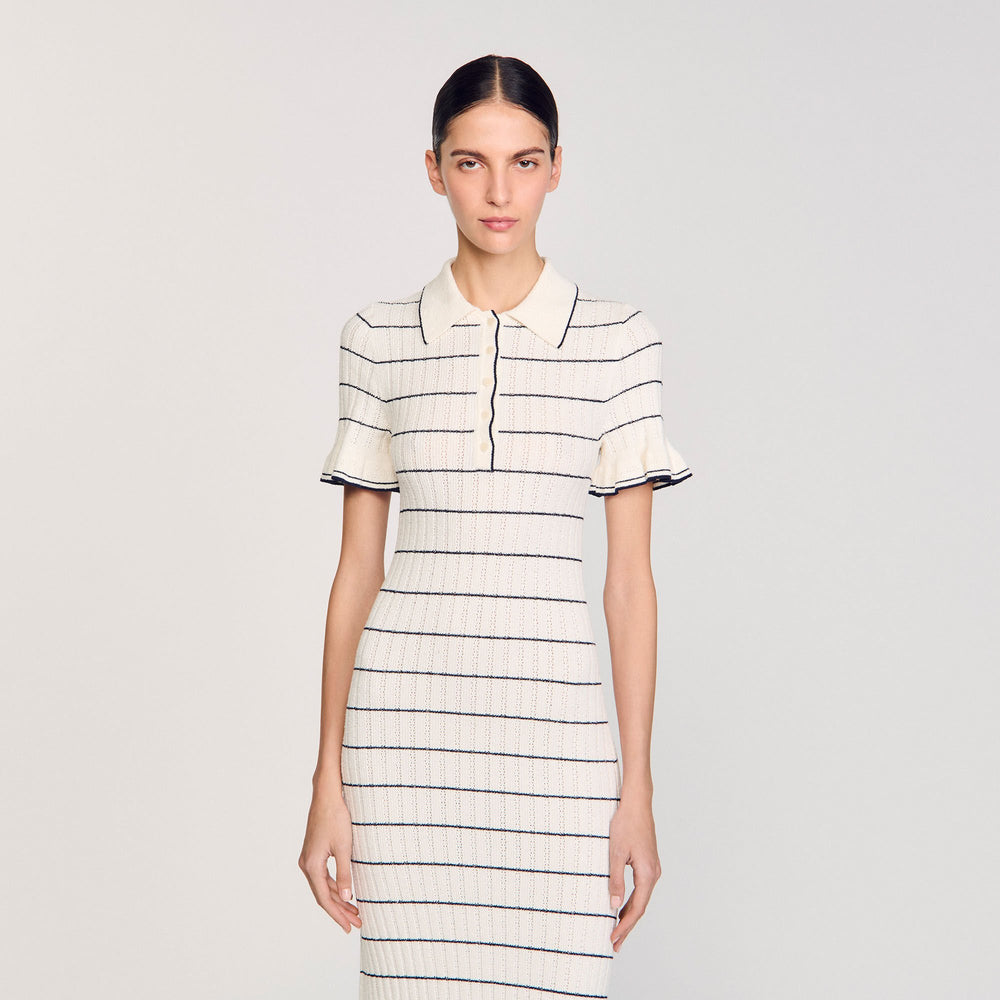 Sandro / Knitted midi dress with polo neck Ecru