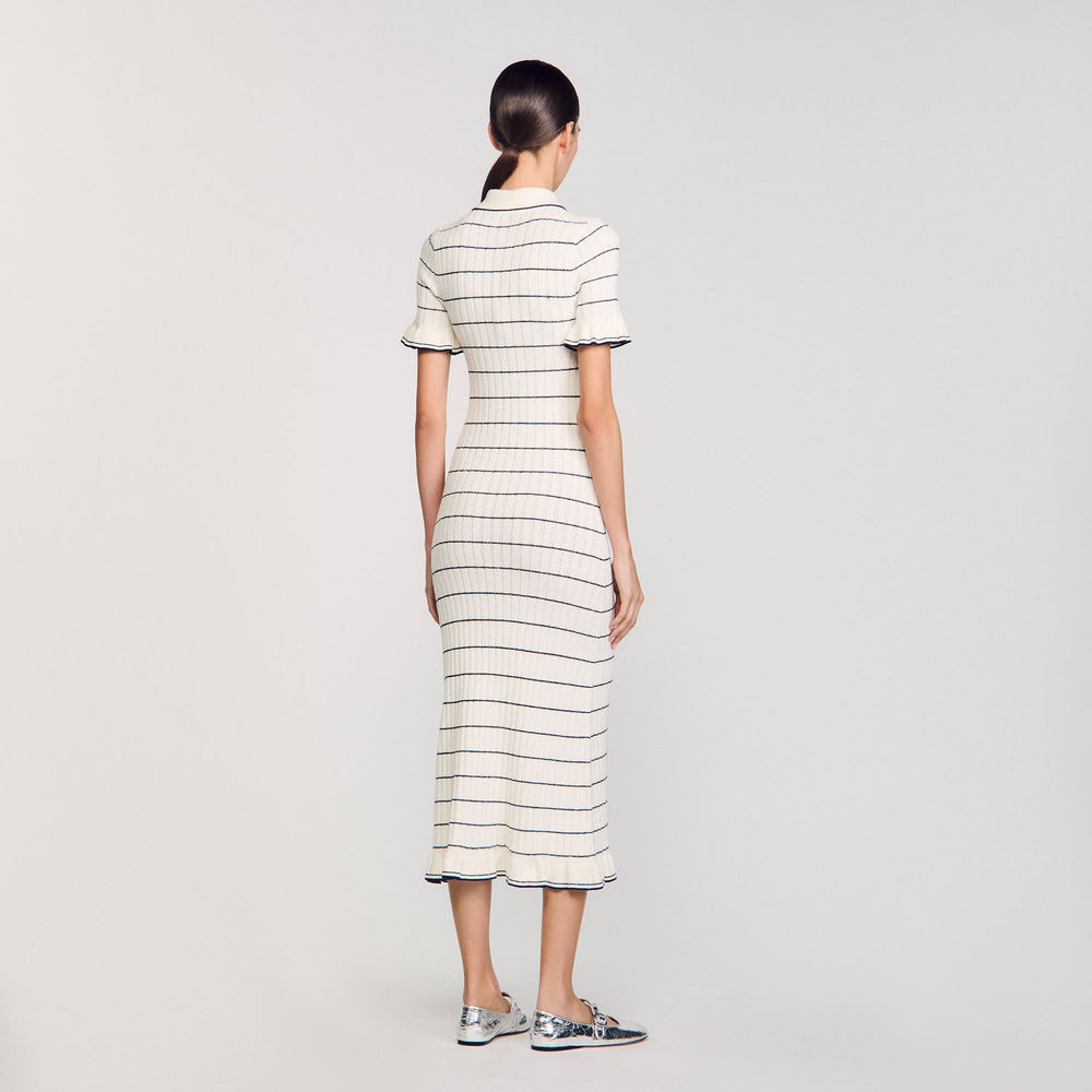 Sandro / Knitted midi dress with polo neck Ecru