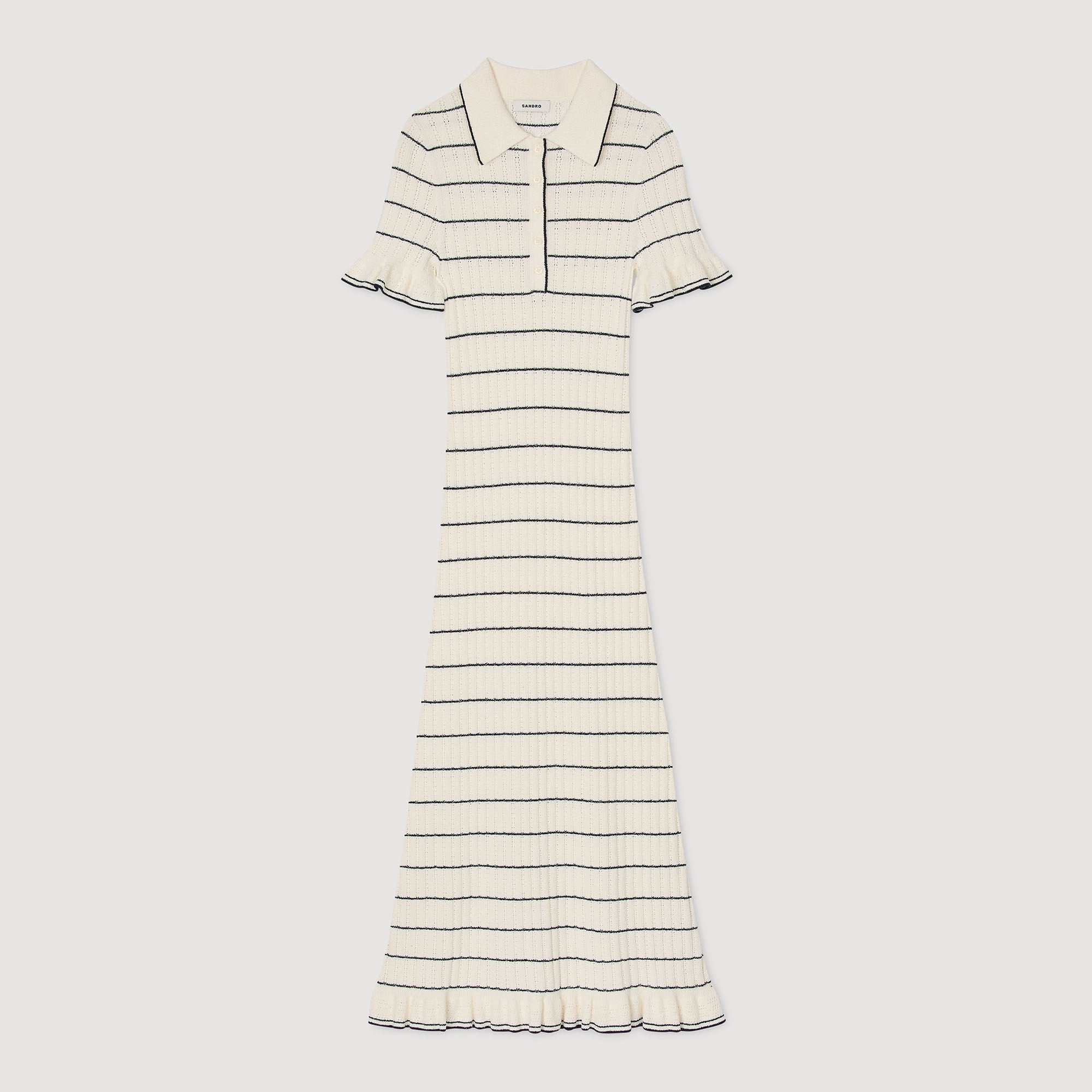 Sandro / Knitted midi dress with polo neck Ecru