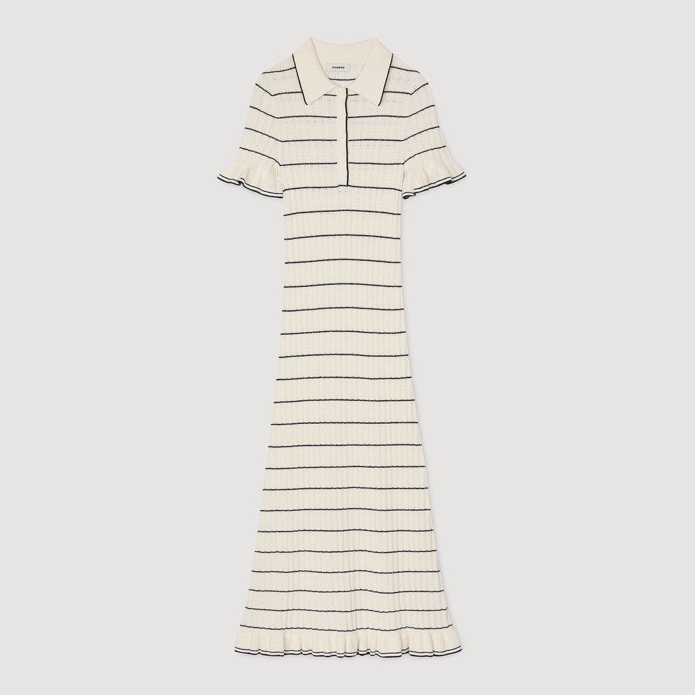 Sandro / Knitted midi dress with polo neck Ecru