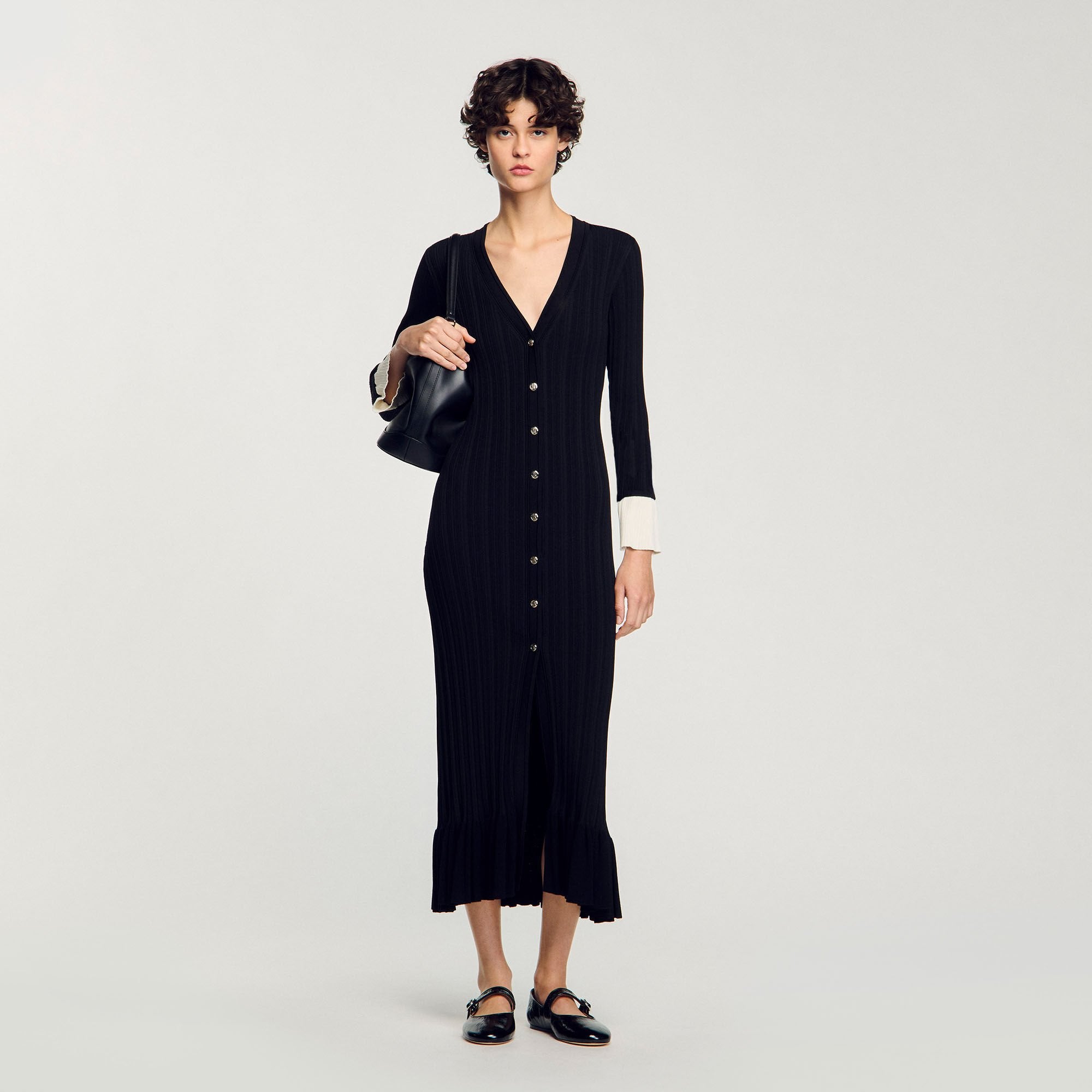 Sandro / Two-tone knit maxi dress Black